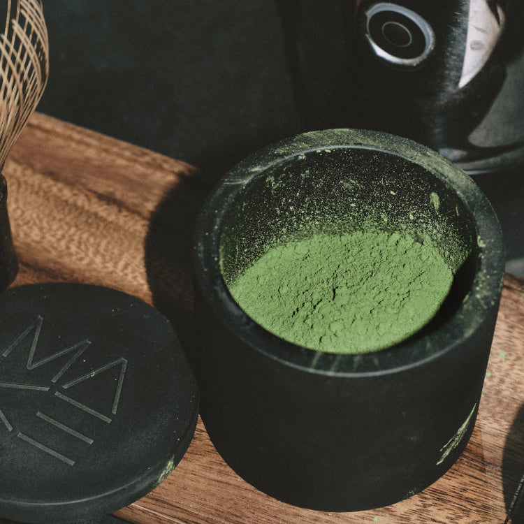 MAKE Heritage Grade Matcha 
Premium matcha from Uji 
Traditionally, sustainably, responsibly farmed 
Level 10 tea master 
MAKE Matcha stone tea caddy 
Refillable Stone Tea caddy 